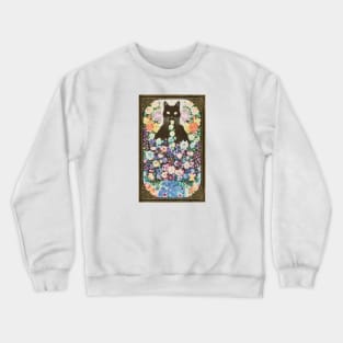 Vintage Trippy Black Cat Throwing Up Flowers Crewneck Sweatshirt